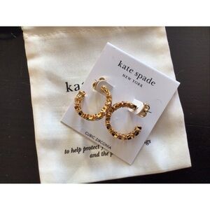 Kate Spade Gold Heart rhinestone hoop Earrings with pouch